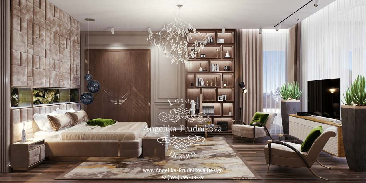 Дизайн-проект интерьера спальни в стиле ар-деко в элитном загородном доме