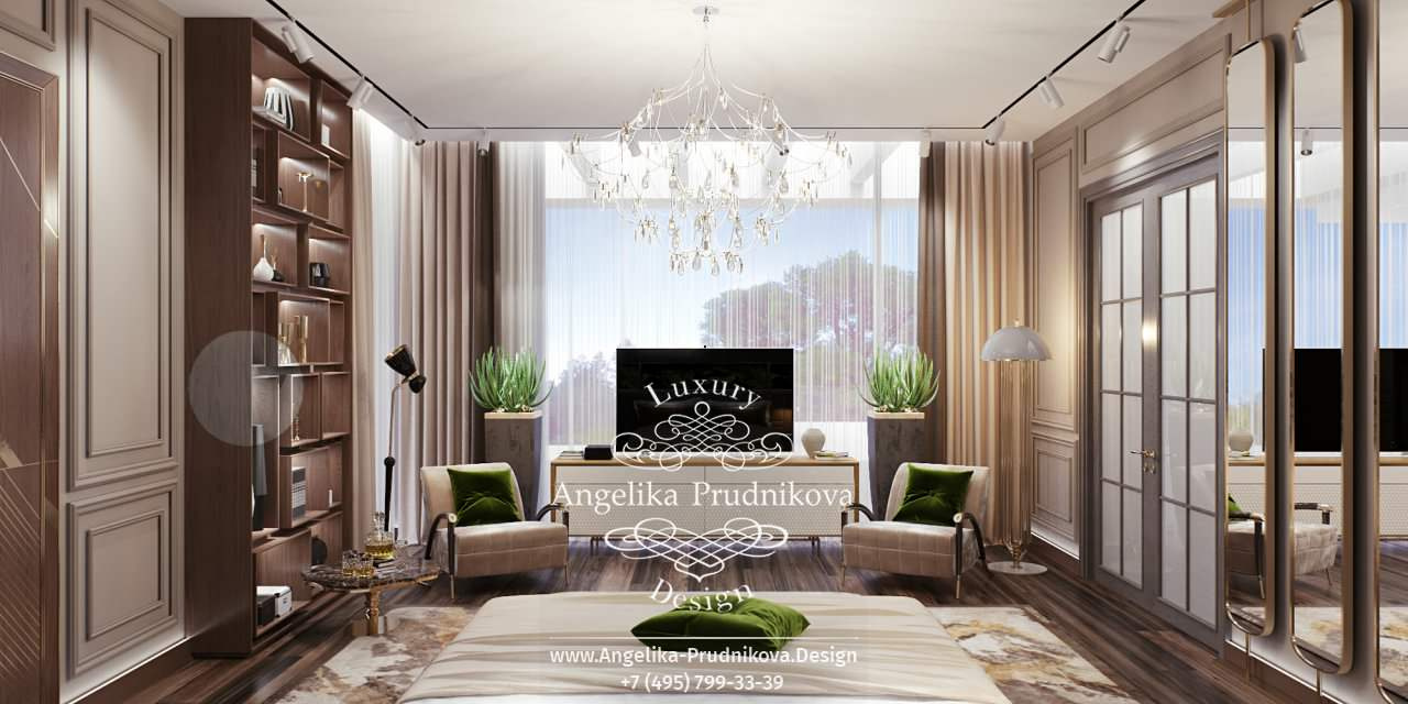 Дизайн-проект интерьера спальни в стиле ар-деко в элитном загородном доме