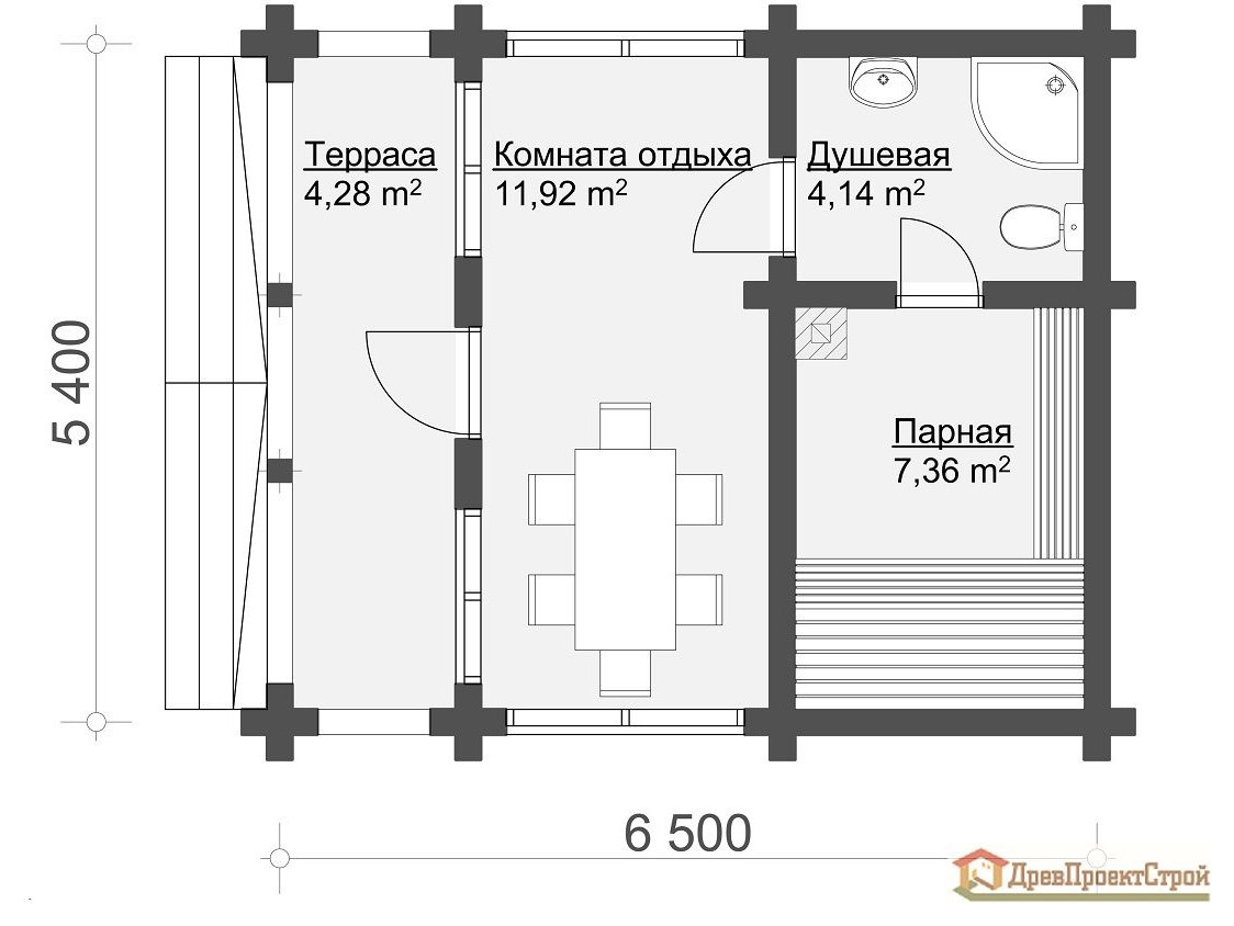Обложка проекта: Проект бани № 154. Баня из бруса массива естественной влажности 140 х 140,