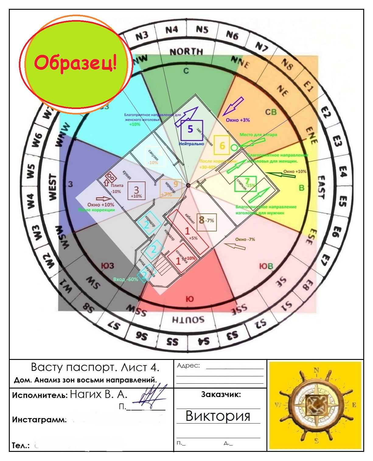 Образец Васту анализа жилого дома/квартиры.