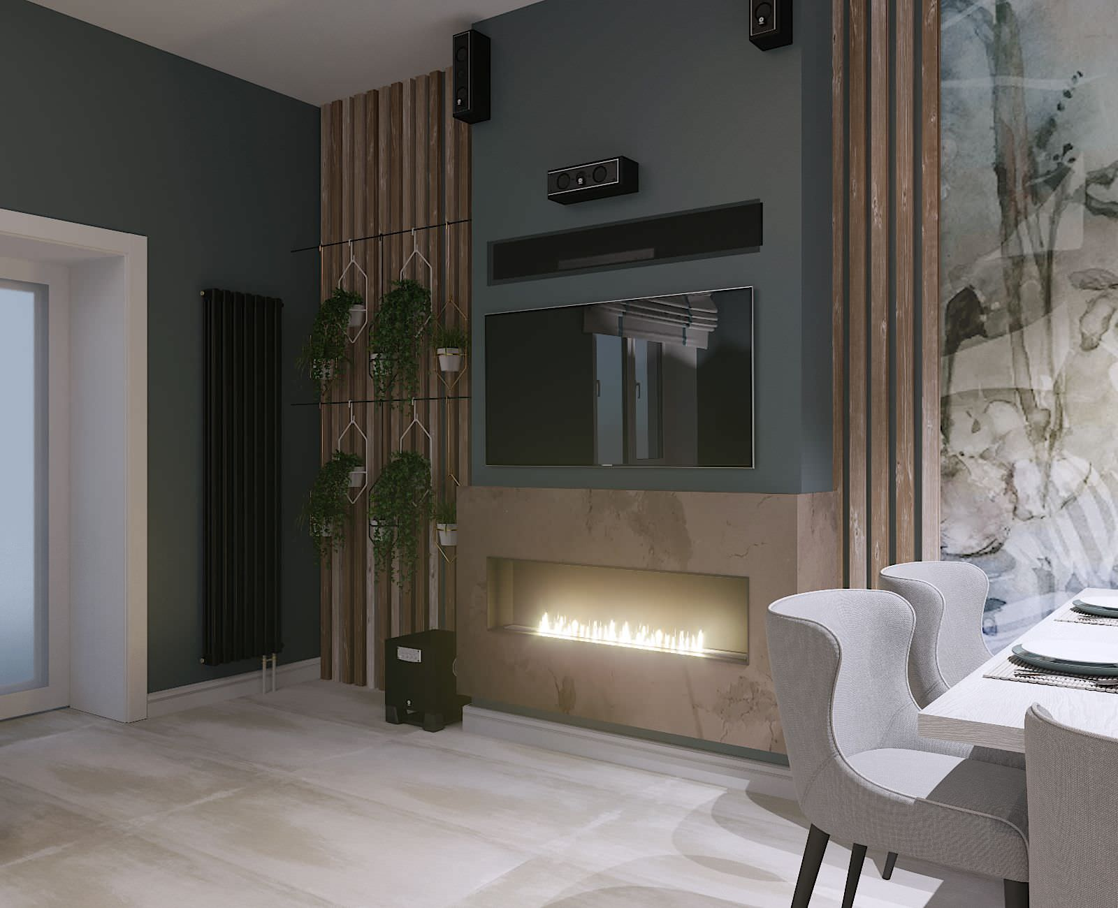 Современная гостинная с Камином