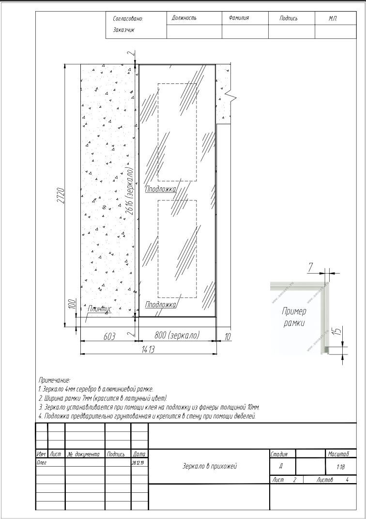 Зеркало в прихожую в латунной рамке