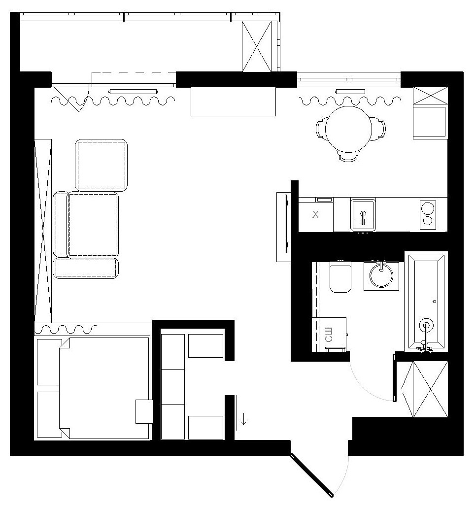 Городские джунгли. Студия 45 м2