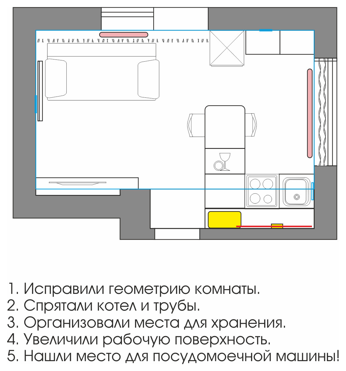 Кухня-гостиная для молодой пары