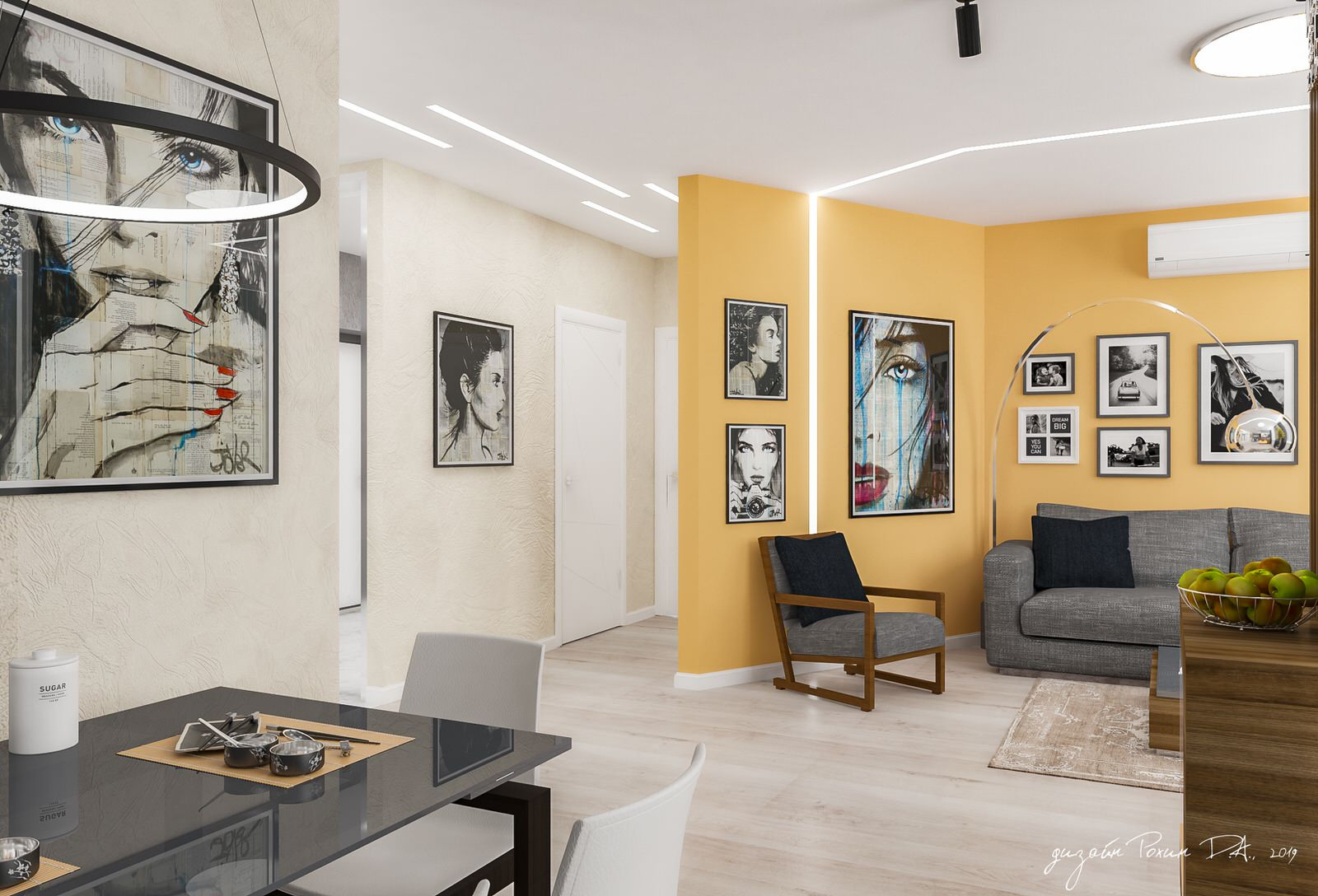 Дизайн-проект гостиной-кухни кухни в 3-х комнатной квартире