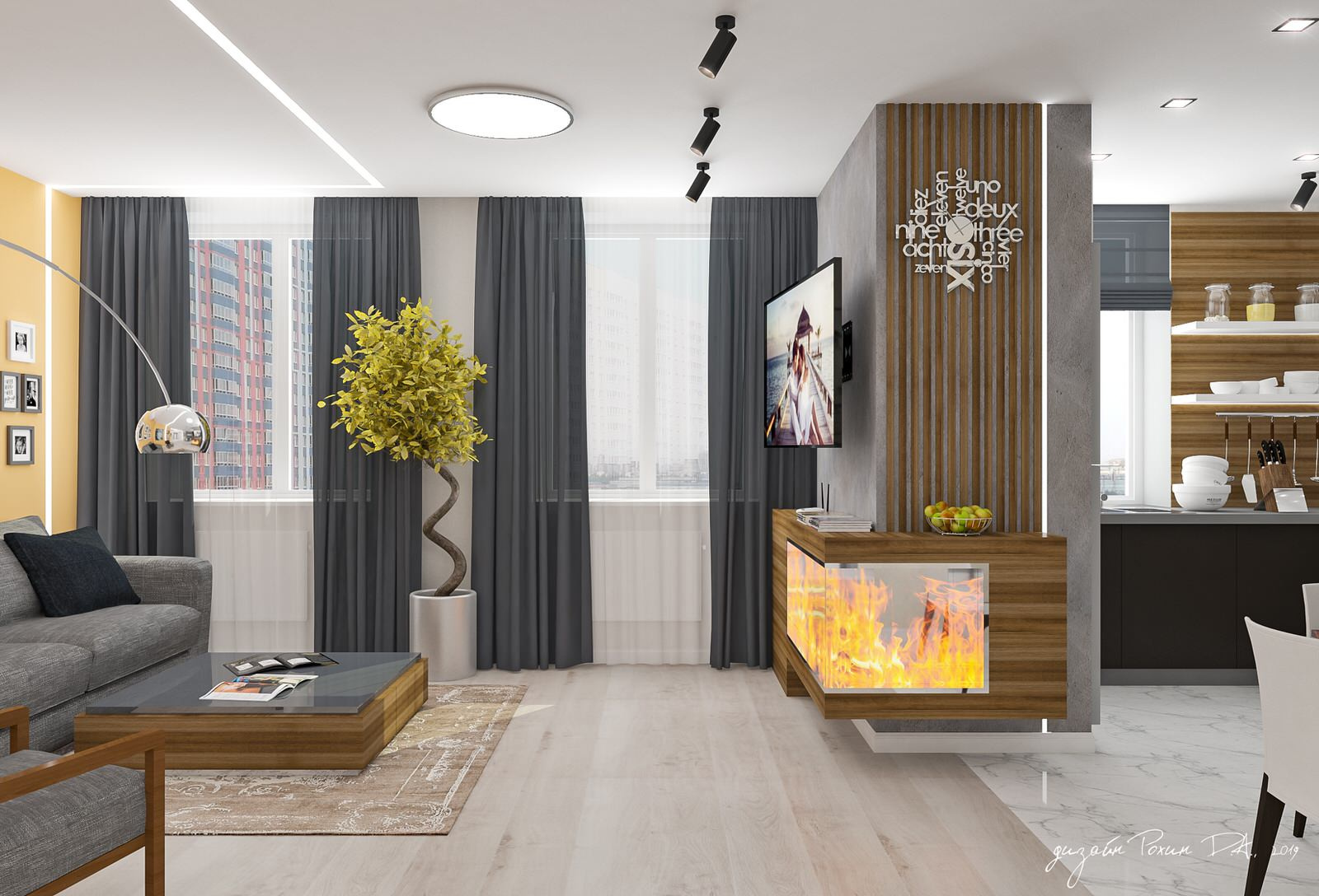 Дизайн-проект гостиной-кухни кухни в 3-х комнатной квартире