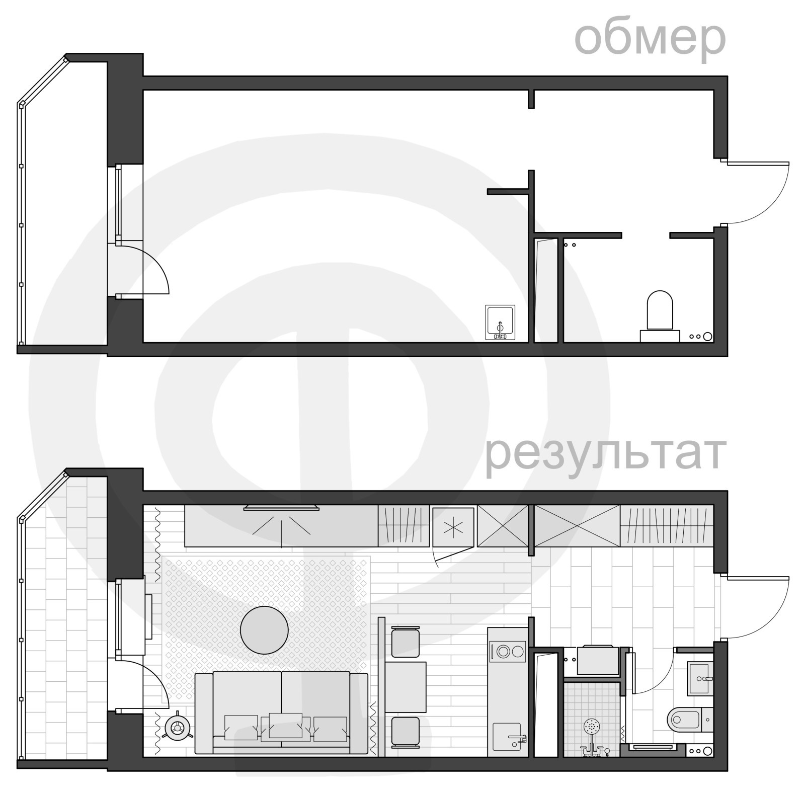 КВАРТИРА-СТУДИЯ 34.4м² (площадь без балкона 29.6 м²)