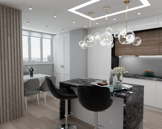 Обложка проекта: просторная кухня-гостиная