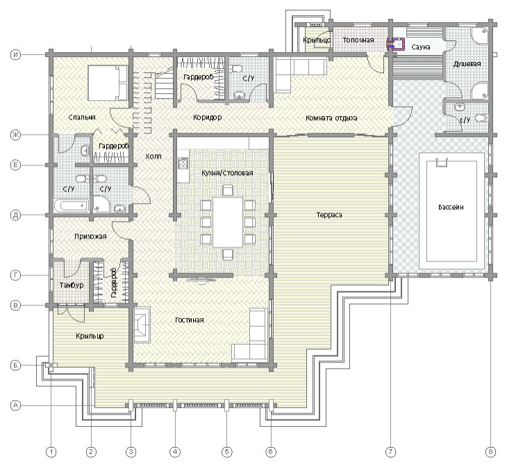 Двух этажный дом из клееного бруса с баней 325 м.кв.