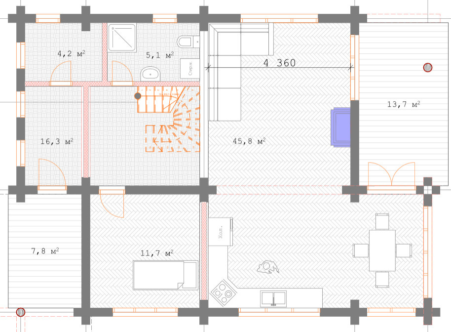Дом из бревна ручной рубки 173 м.кв.