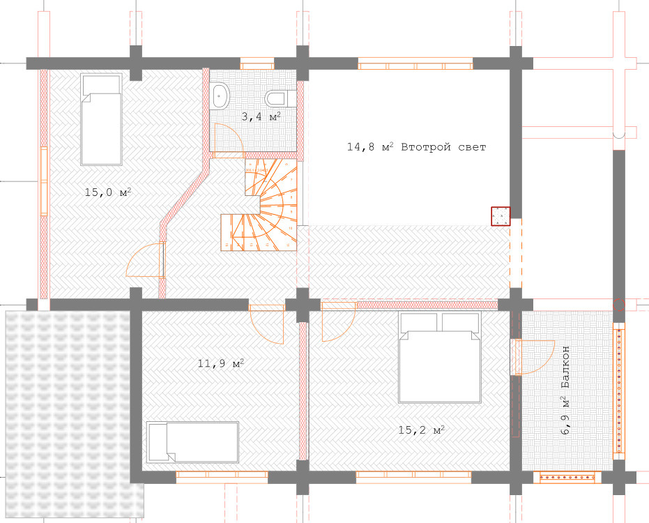 Дом из бревна ручной рубки 173 м.кв.