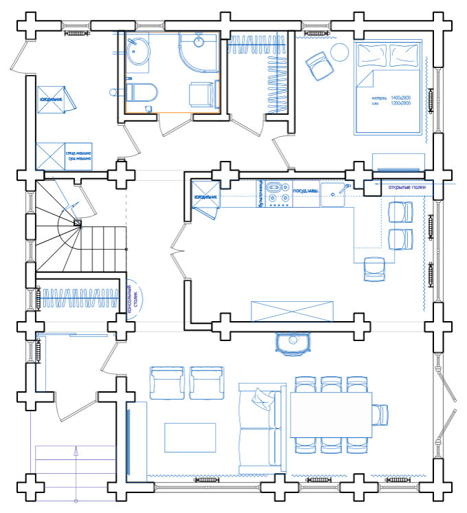 Дача модерн из оцилиндрованного бревна 141 м.кв.