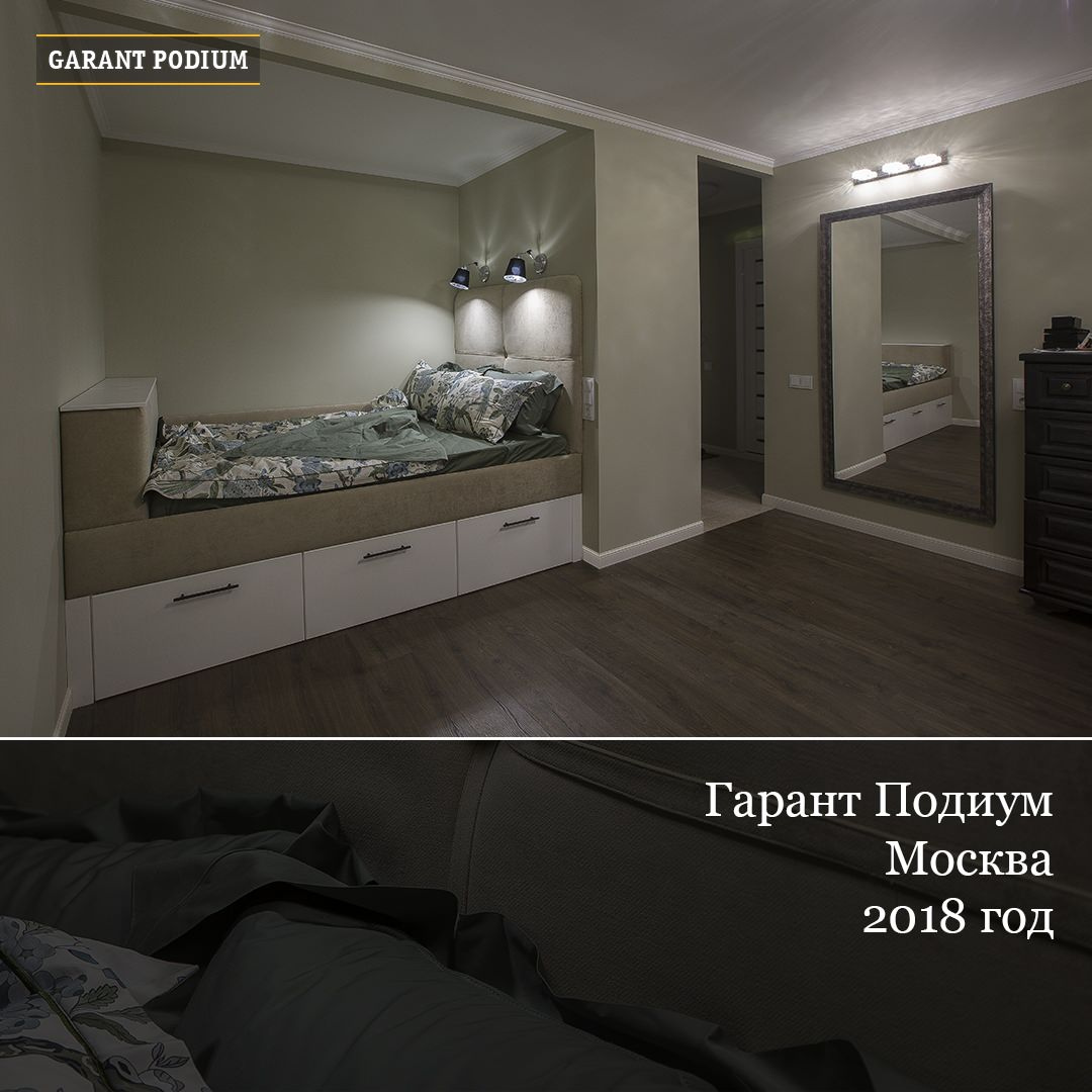 Мягкий подиум-кровать с ящиками Intima