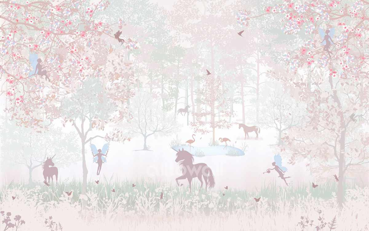 Сверкающая детская с волшебным лесом на обоях Alltowall с защитным покрытием