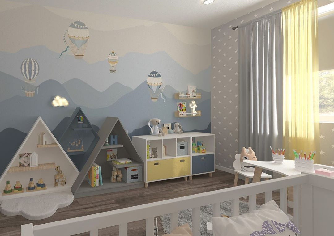 Удобная комната для новорожденного и мамы с обоями Alltowall