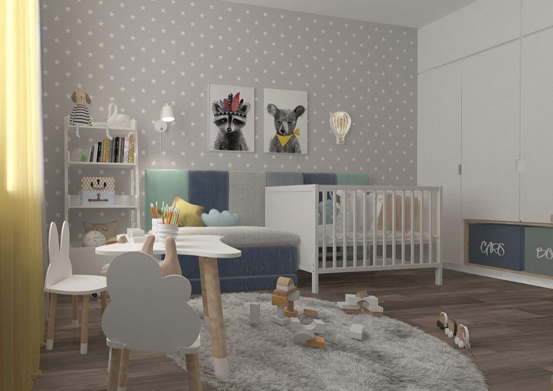 Удобная комната для новорожденного и мамы с обоями Alltowall