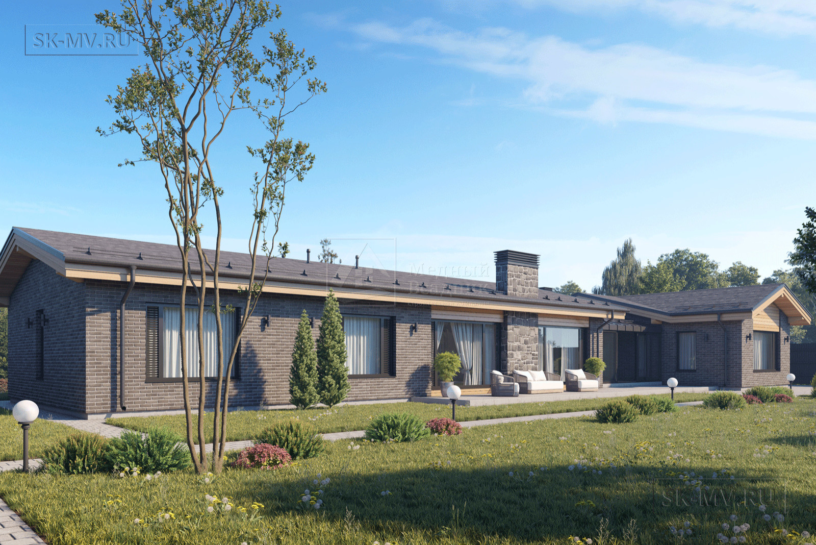 Проект одноэтажного коттеджа "Дом на озере" | 228 кв.м | sk-mv.ru