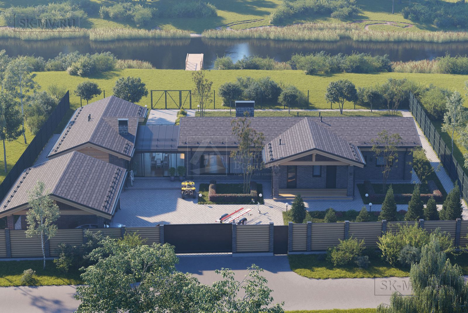 Обложка проекта: Проект одноэтажного коттеджа "Дом на озере" | 228 кв.м | sk-mv.ru