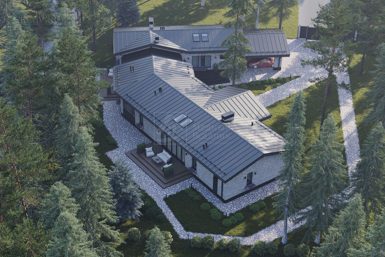 Проект одноэтажного дома "Ривер Парк" | 314 кв.м | sk-mv.ru