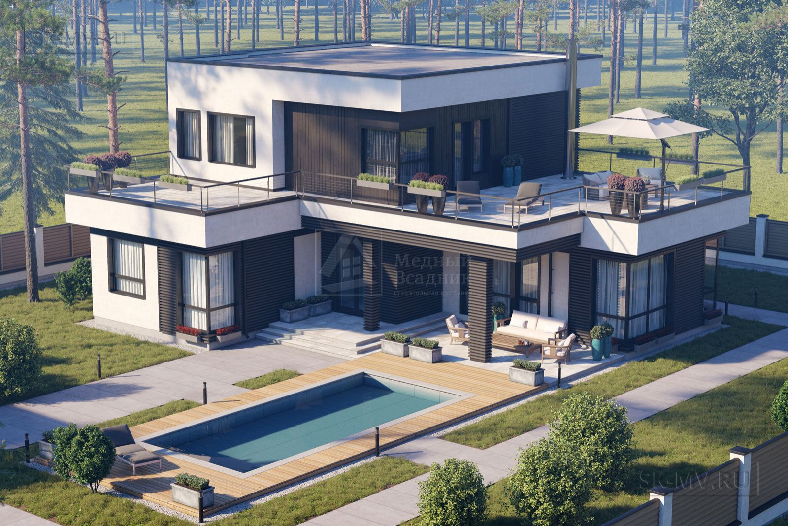 Обложка проекта: Проект дома в стиле хай-тек Зеленогорск | 304 кв.м | sk-mv.ru