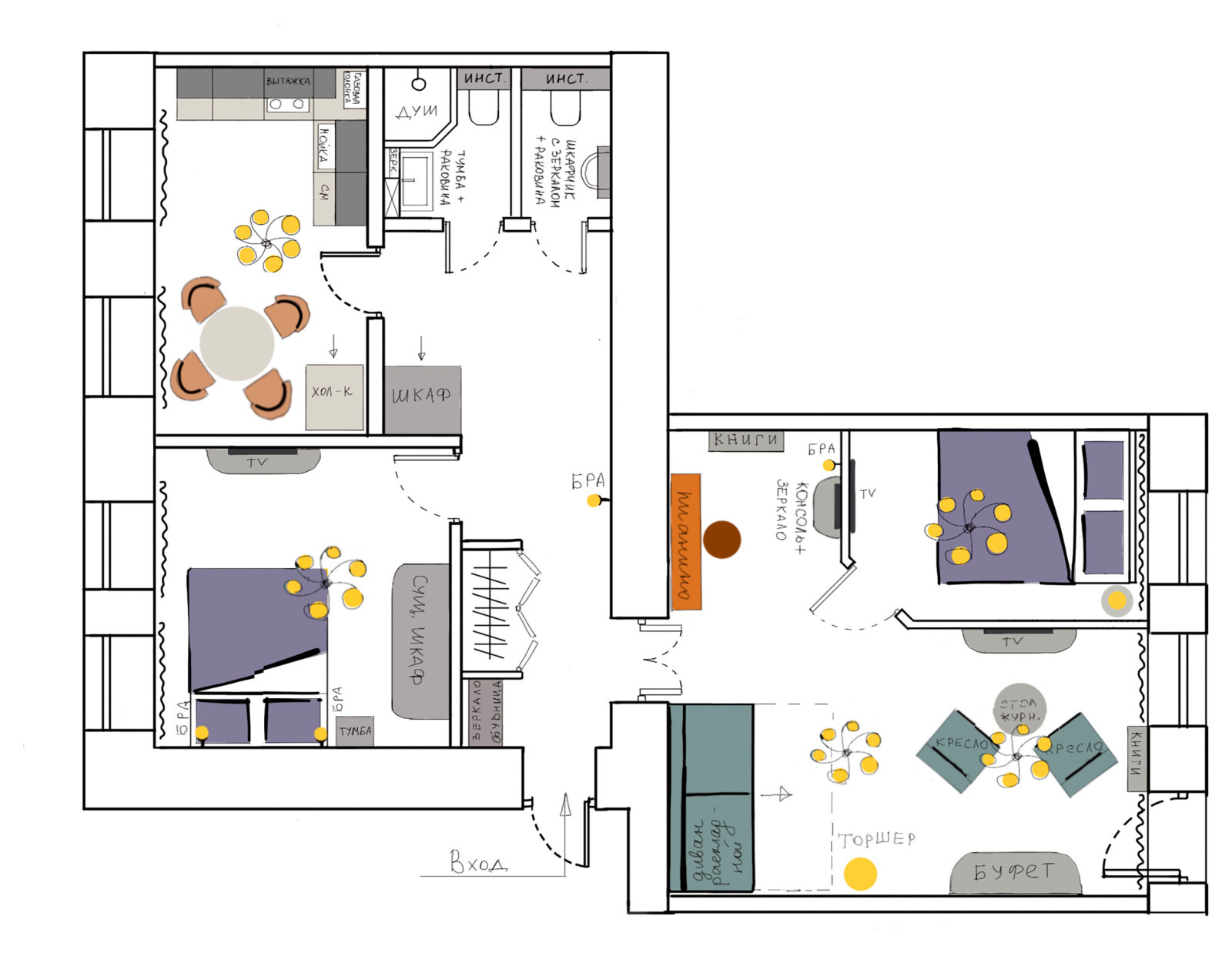 2х-комнатная квартира в аренду в центре Петербурга