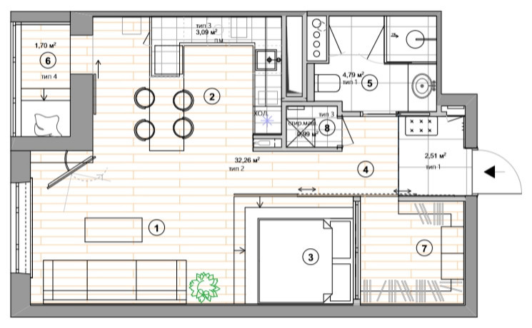 Дизайн и ремонт квартиры 50 м² в стиле лофт