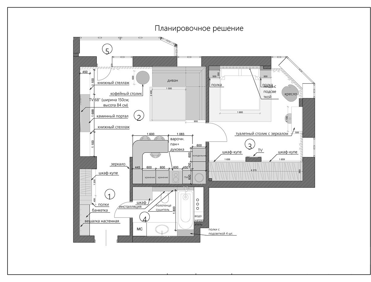 Дизайн-проект квартиры в г.Химки 65 м2 (стиль Лофт)