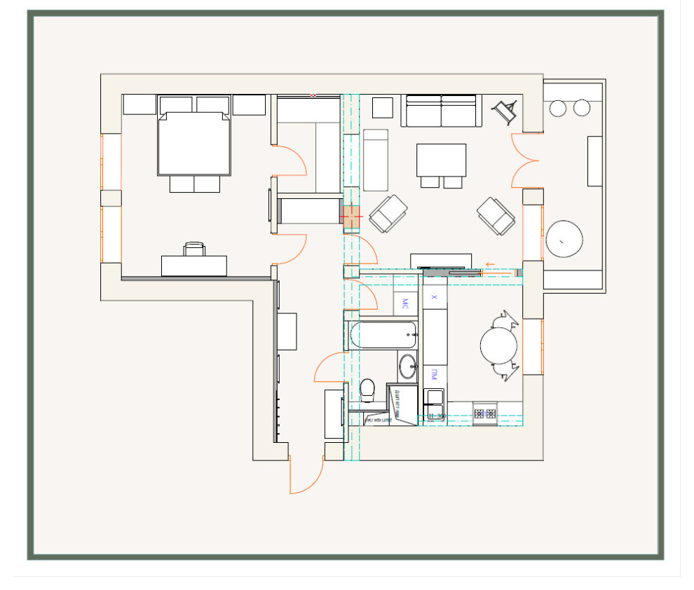 Планировка двухкомнатной квартиры в доме 1930 года постройки (нетиповой дом)
