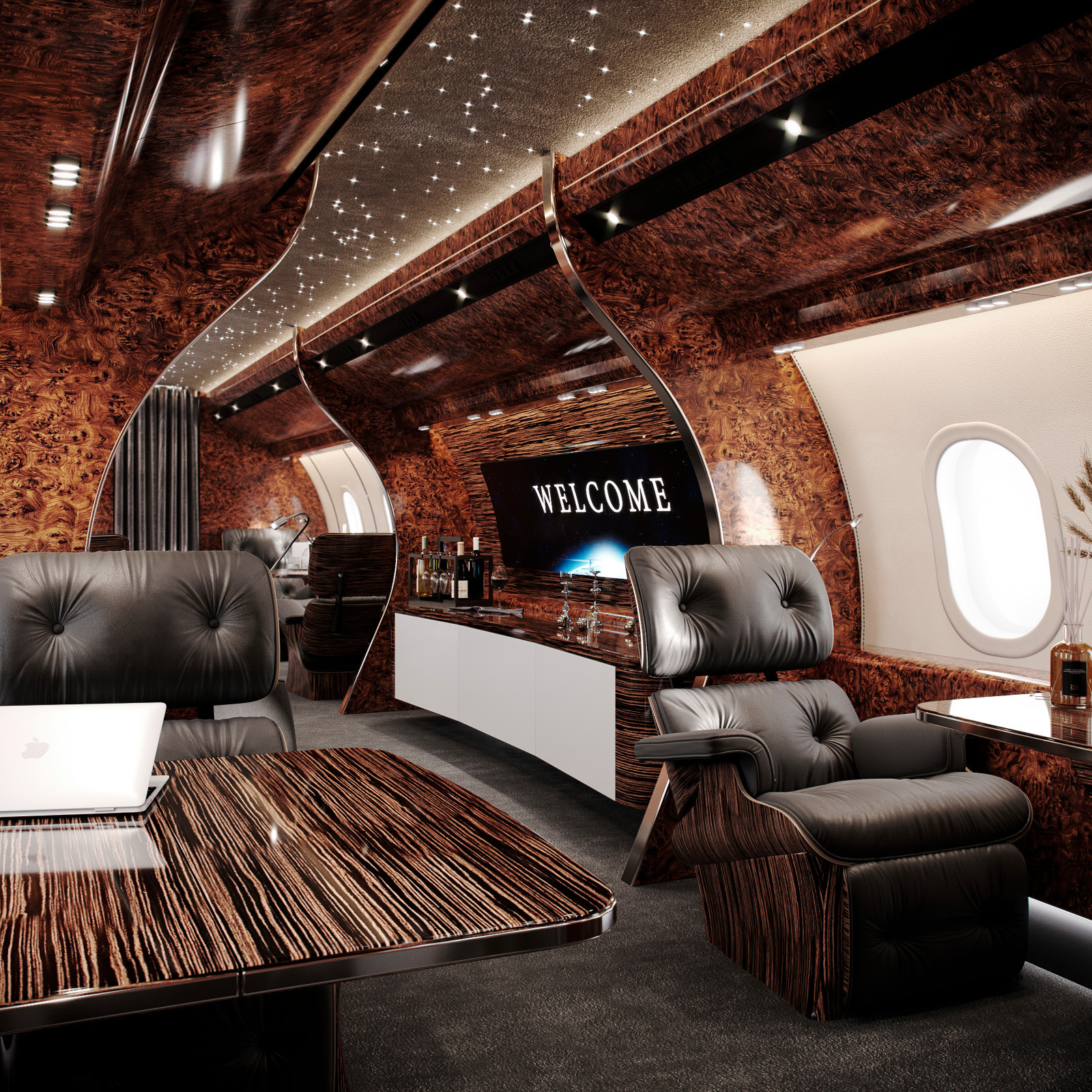 Интерьер частного самолета BOMBARDIER GLOBAL 5000