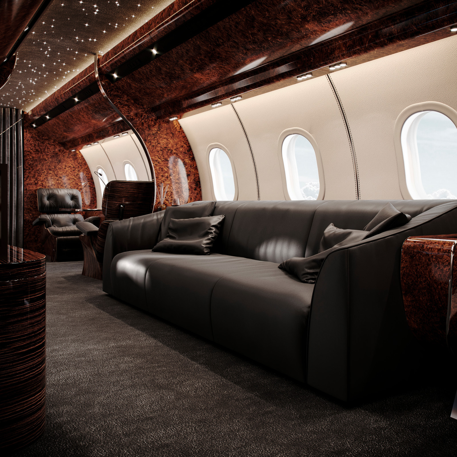 Интерьер частного самолета BOMBARDIER GLOBAL 5000