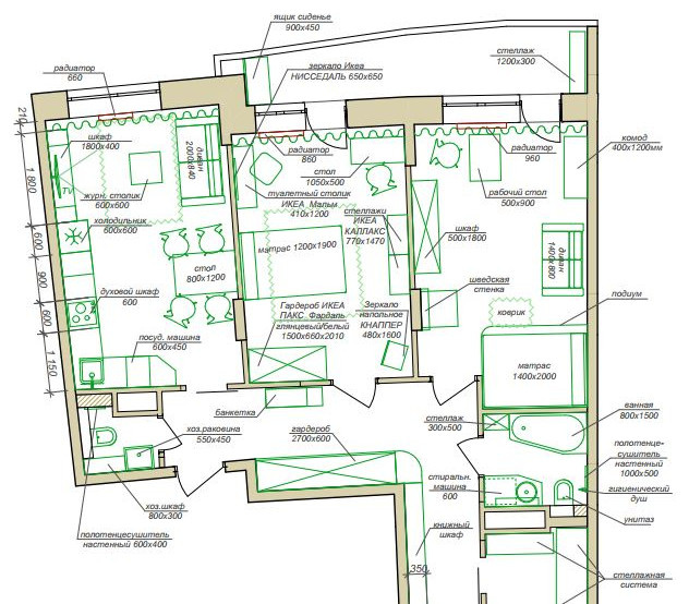рабочие чертежи: планы мебели