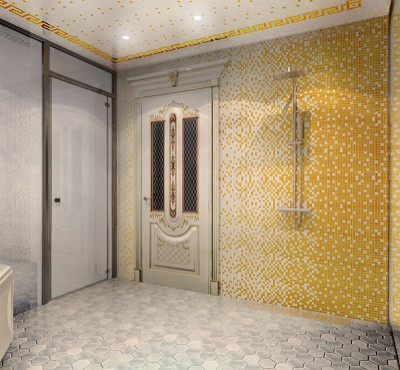 Обложка проекта: Ванная из мозаики с золотом