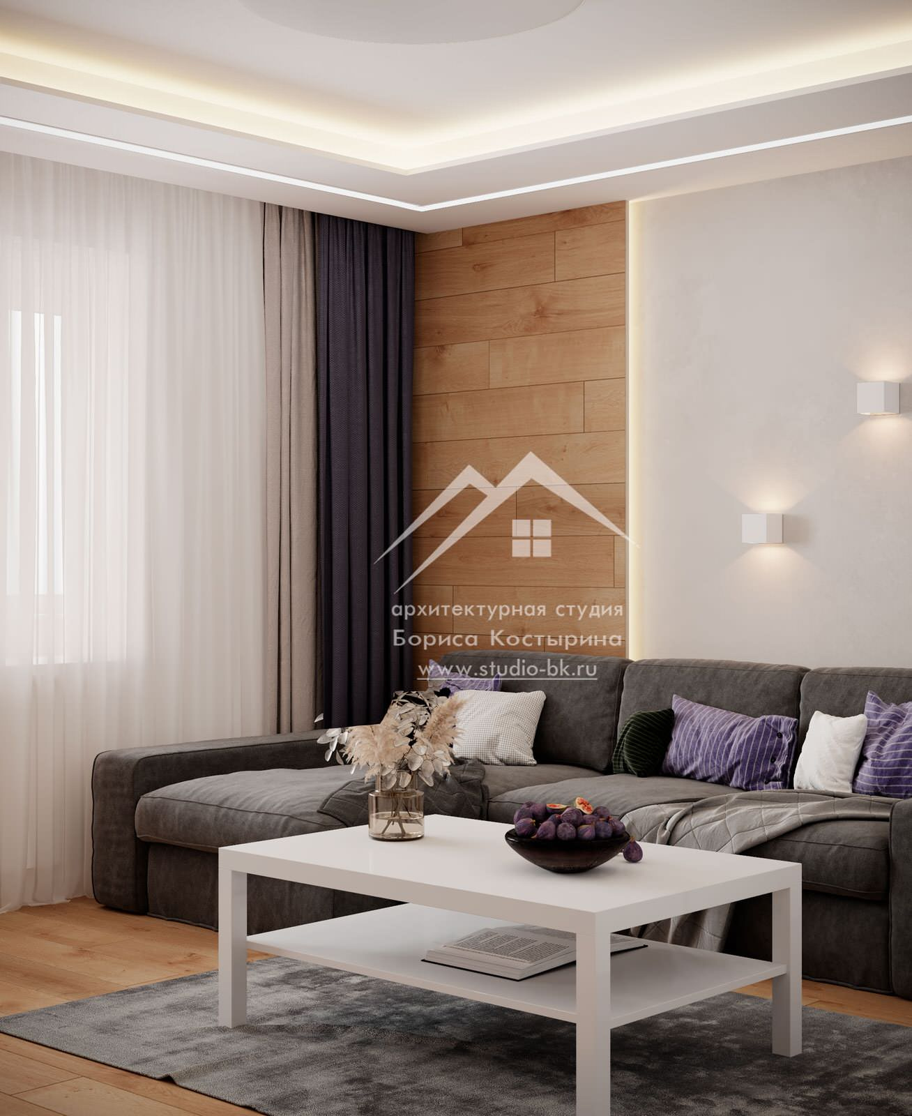 Проект интерьера квартиры в современном стиле, 60 кв.м.