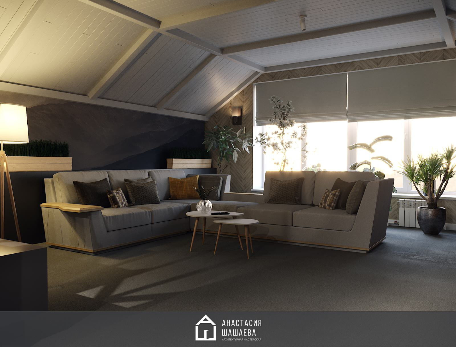 Дизайн интерьера бильярдной в мансардном этаже