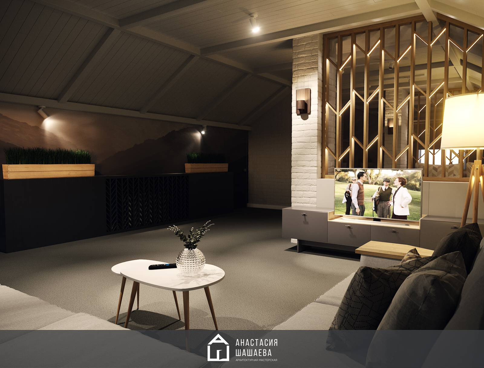 Дизайн интерьера бильярдной в мансардном этаже