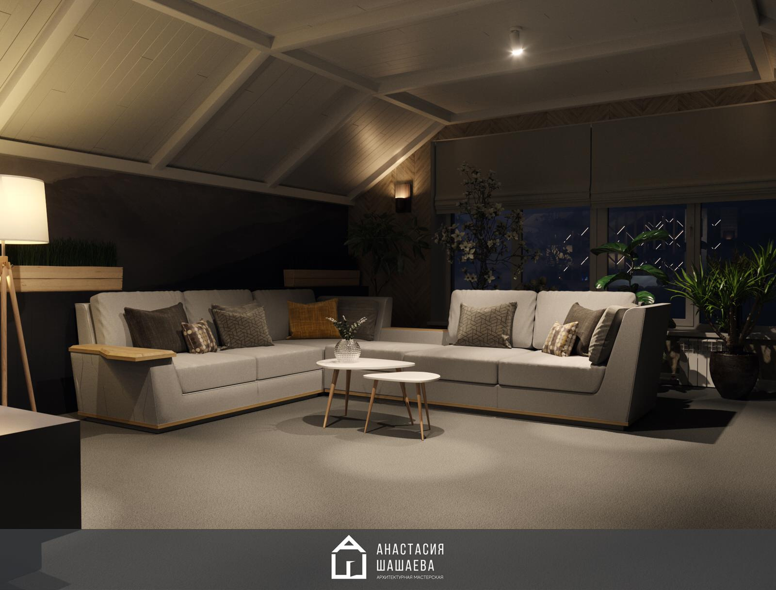 Дизайн интерьера бильярдной в мансардном этаже