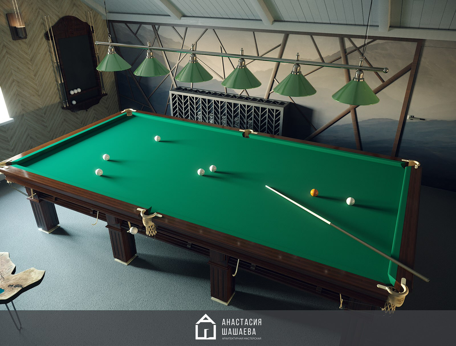 Обложка проекта: Дизайн интерьера бильярдной в мансардном этаже