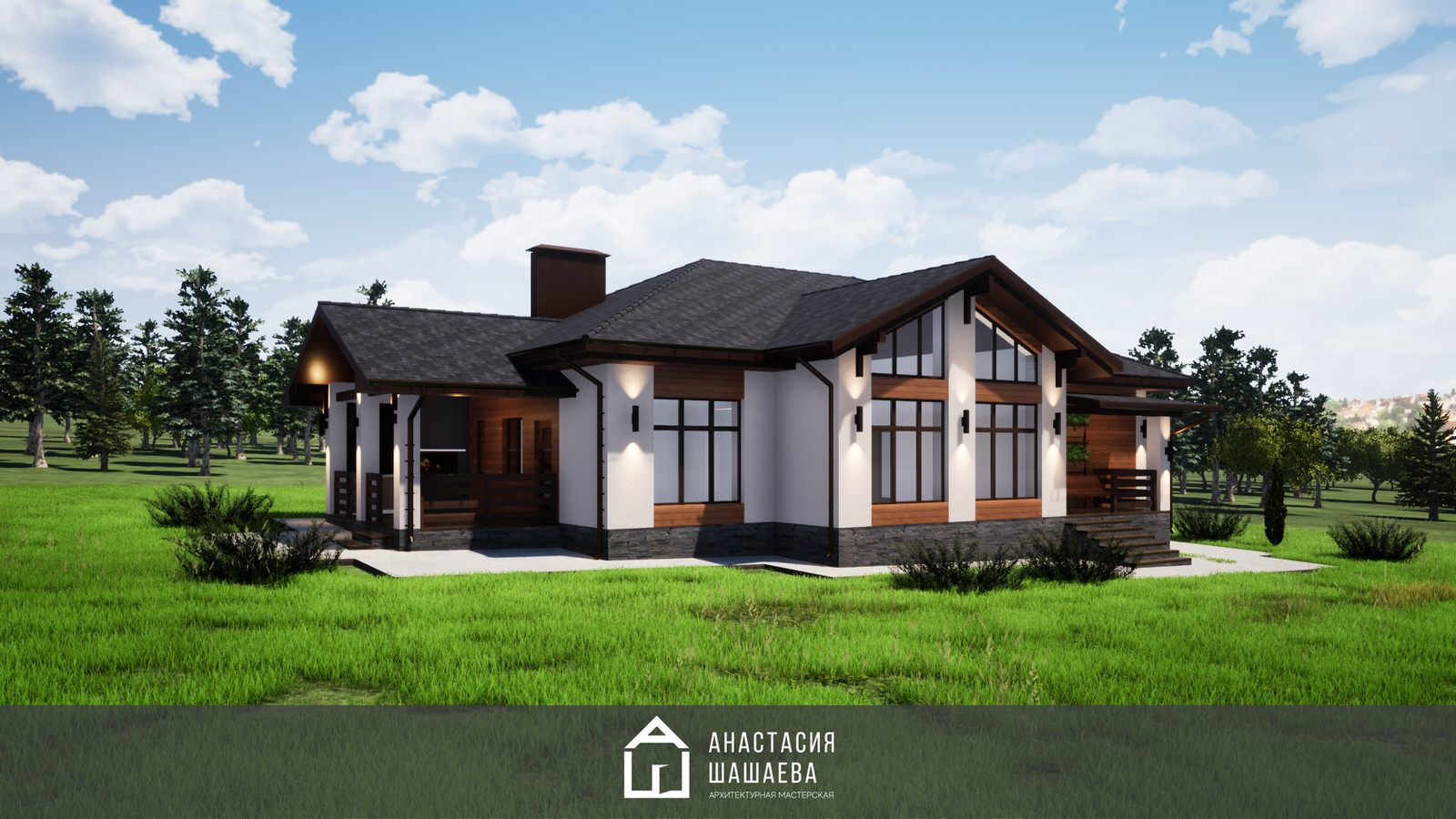 Проект одноэтажного дома со "Вторым Светом" в гостиной к-176-1