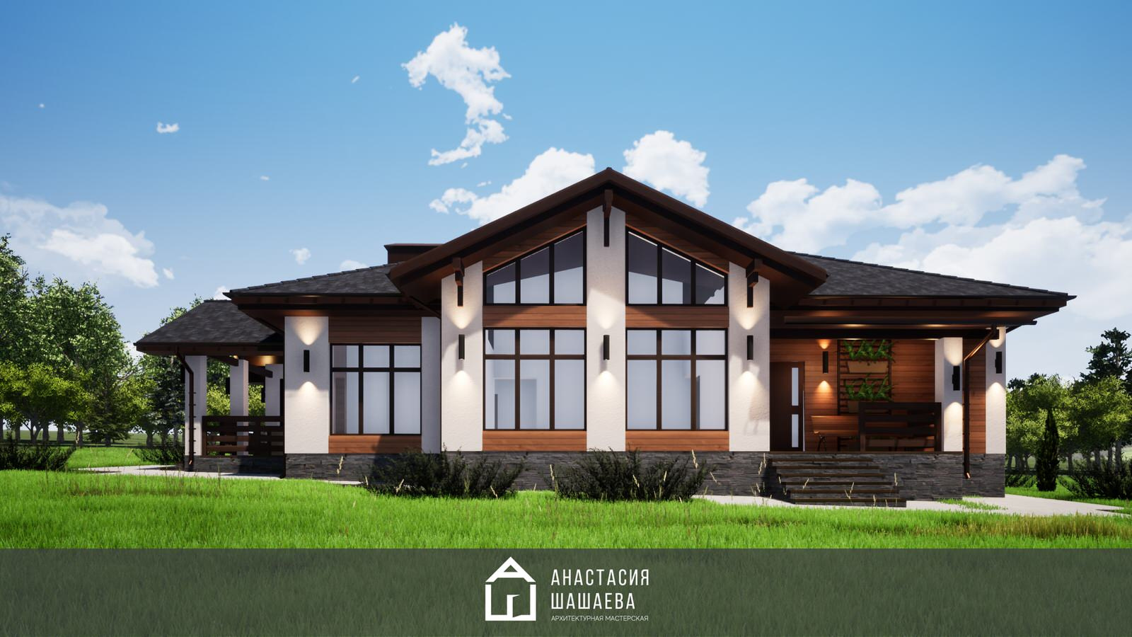 Проект одноэтажного дома со "Вторым Светом" в гостиной к-176-1