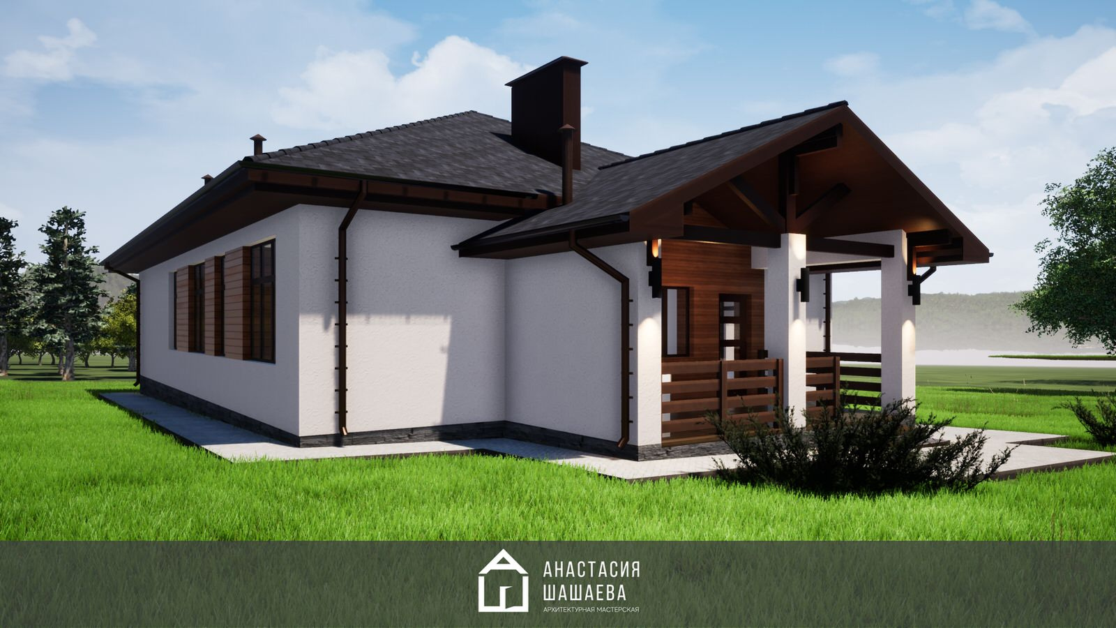 Проект одноэтажного дома со "Вторым Светом" в гостиной к-176-1