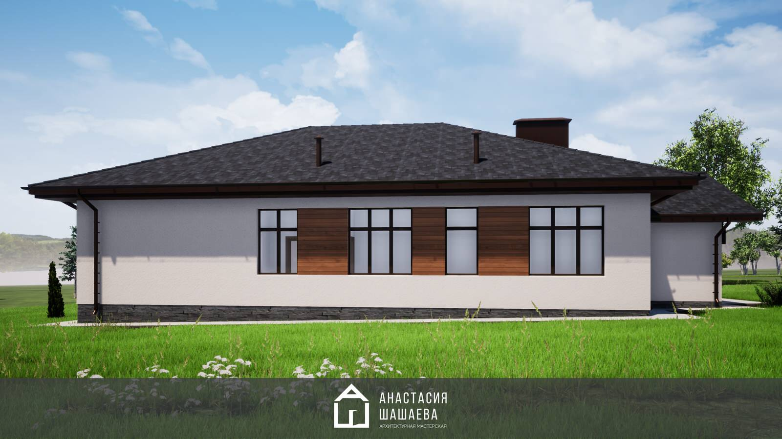 Проект одноэтажного дома со "Вторым Светом" в гостиной к-176-1