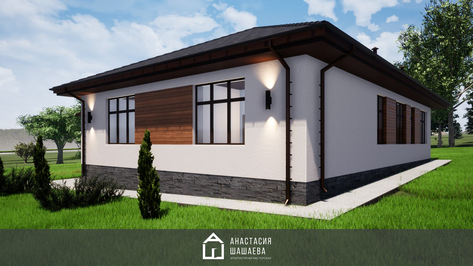 Проект одноэтажного дома со "Вторым Светом" в гостиной к-176-1