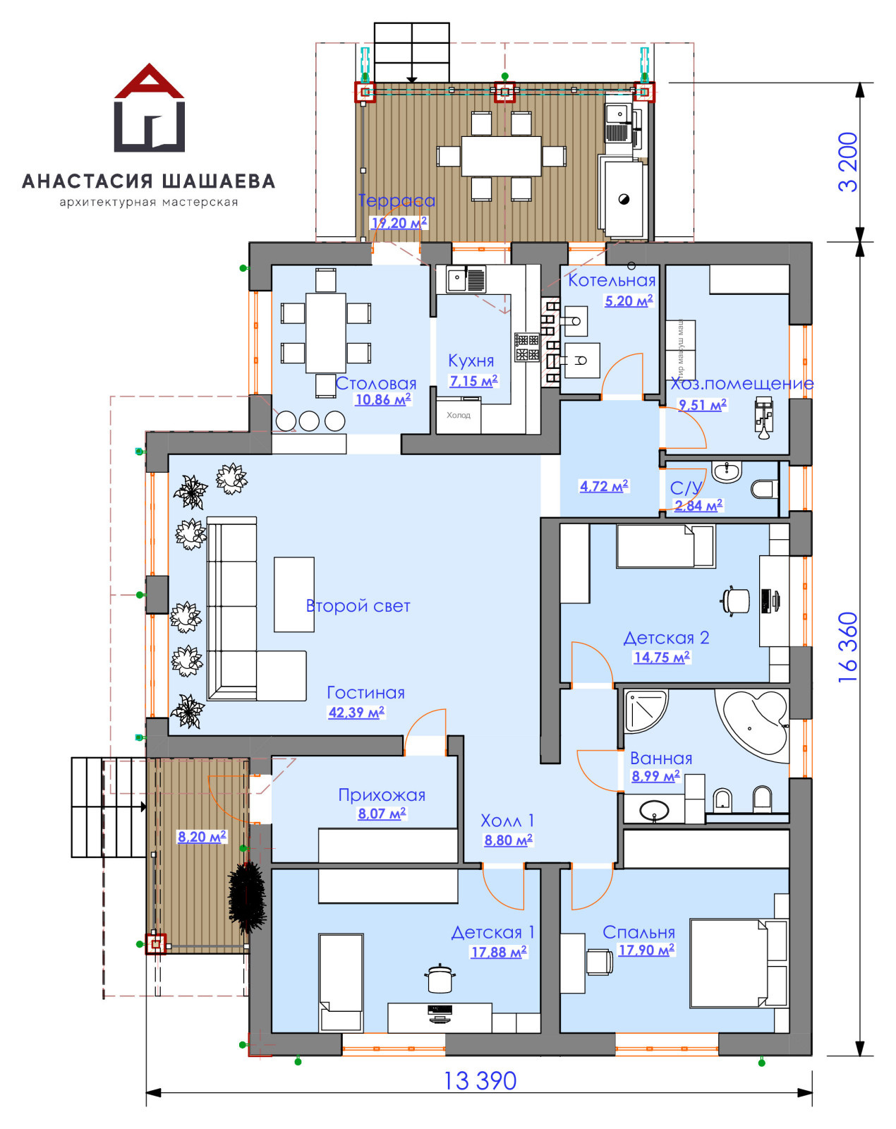 Обложка проекта: Проект одноэтажного дома со "Вторым Светом" в гостиной к-176-1