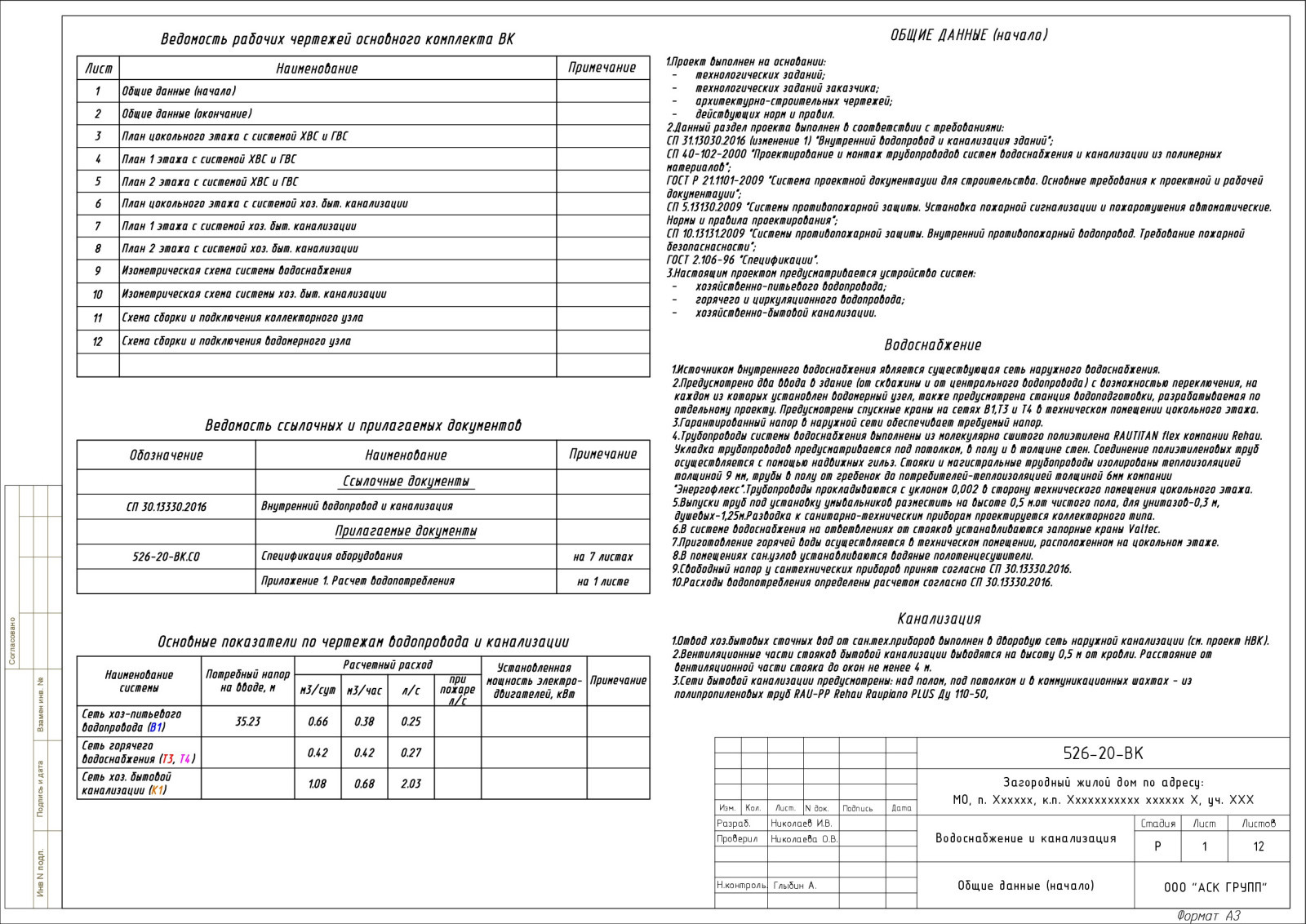 Проект водоснабжения и канализации дома 446 кв.м.