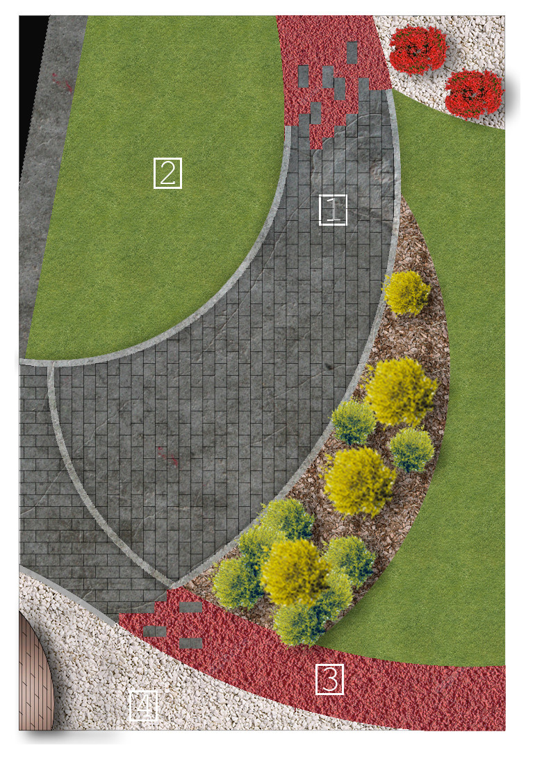 Деталь покрытия: плитка и резиновая дорожка