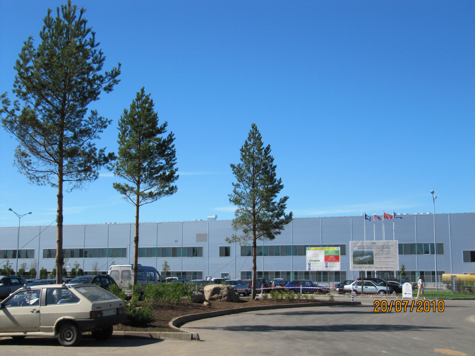 Посадка крупномерных деревьев на заводе Hyundai Motor