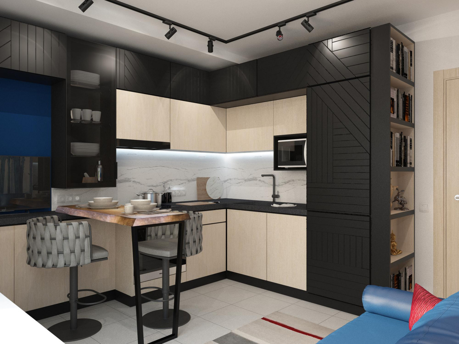 Маленькие кухня с гостиной