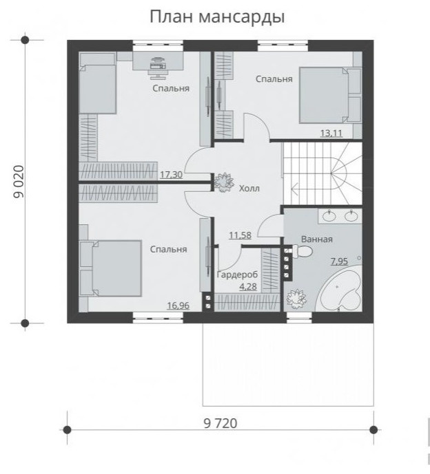 Двухэтажный дом с четырьмя спальнями