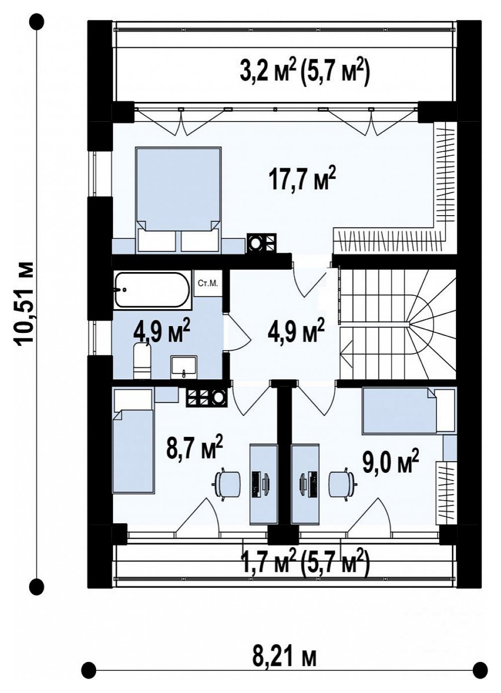 Двухэтажный коттедж в европейском стиле по проекту z396