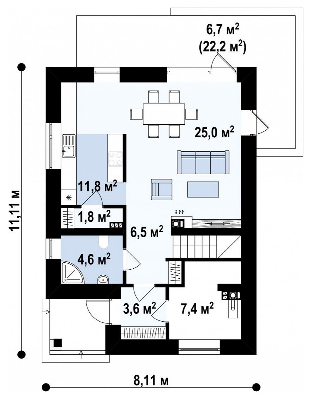 Современный двухэтажный дом с тремя спальнями